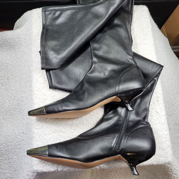 NEW Katy Perry The Micro Heel Stretch Bootie black leather metal toe cap size 10 - Picture 4 of 7
